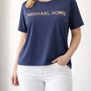 NWT Michael Kors Top Shirt Navy Midnight Blue Gold Letters Women’s Plus Size 1X